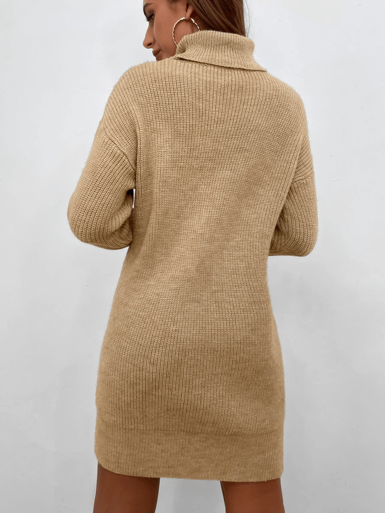 Ribbed Turtleneck Mini Sweater Skirt Dress