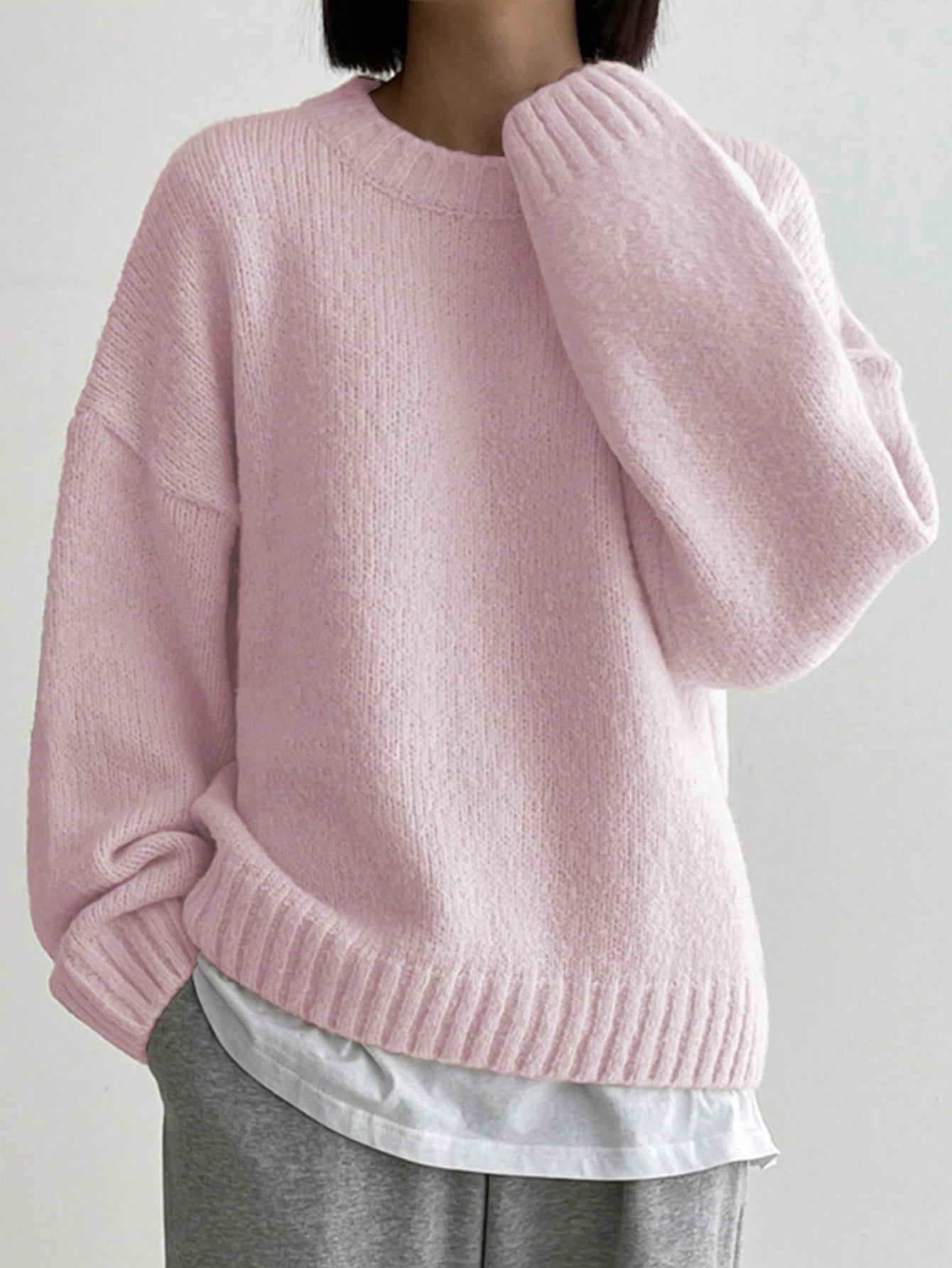 Solid Color Off-the-Shoulder Knit Sweater (No Shirt)