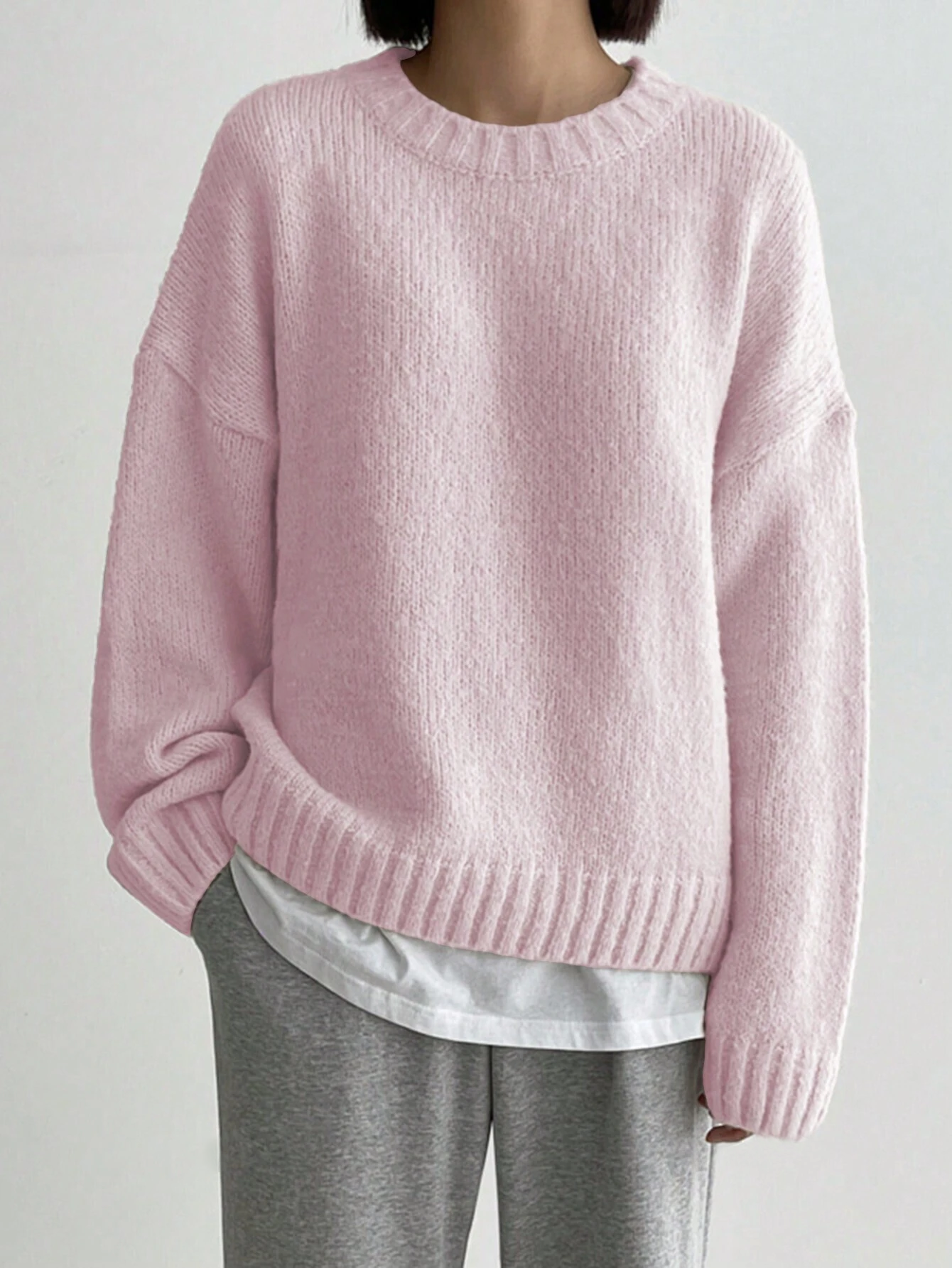 Solid Color Off-the-Shoulder Knit Sweater (No Shirt)