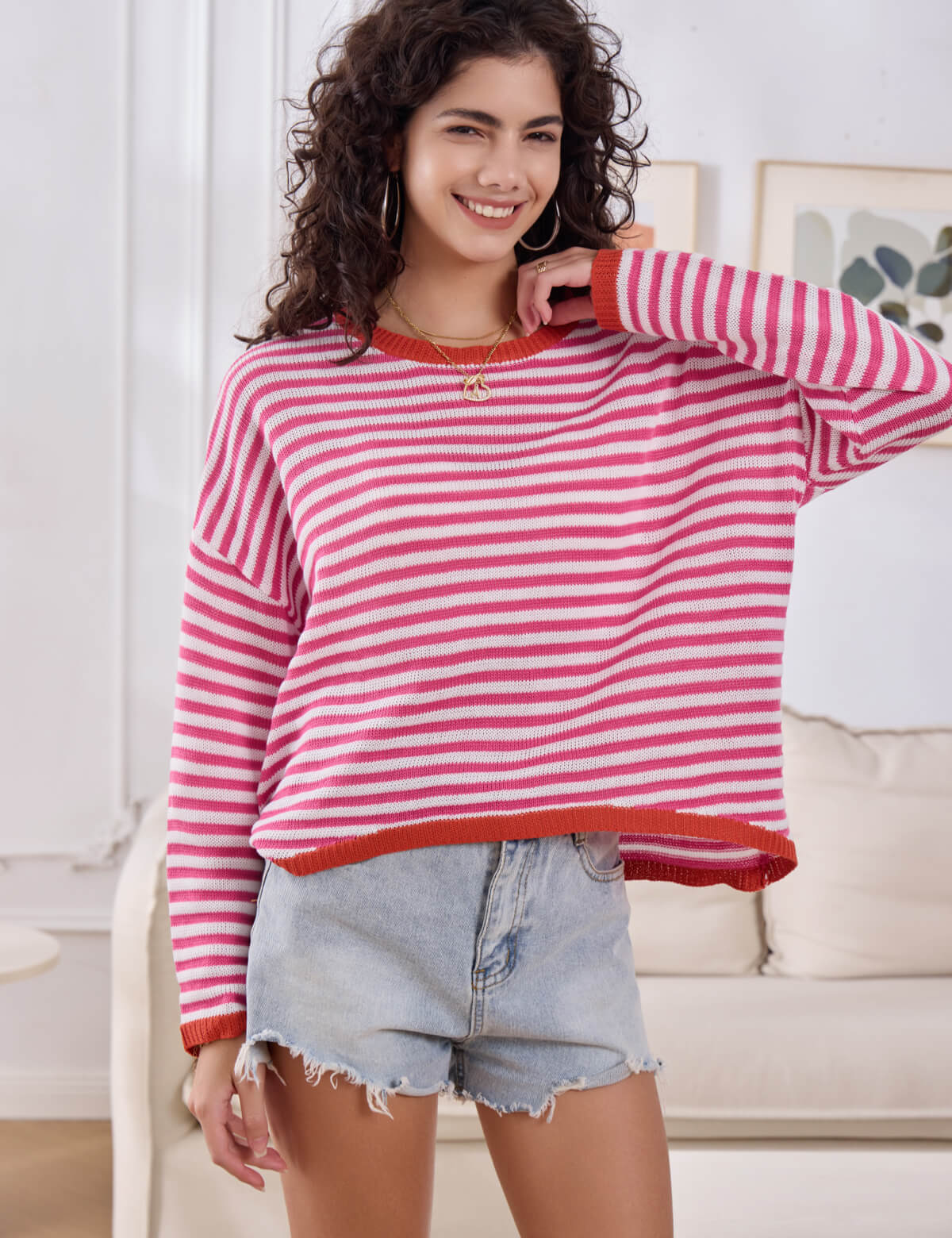 Striped Long Sleeve Crew Neck Knit Sweater
