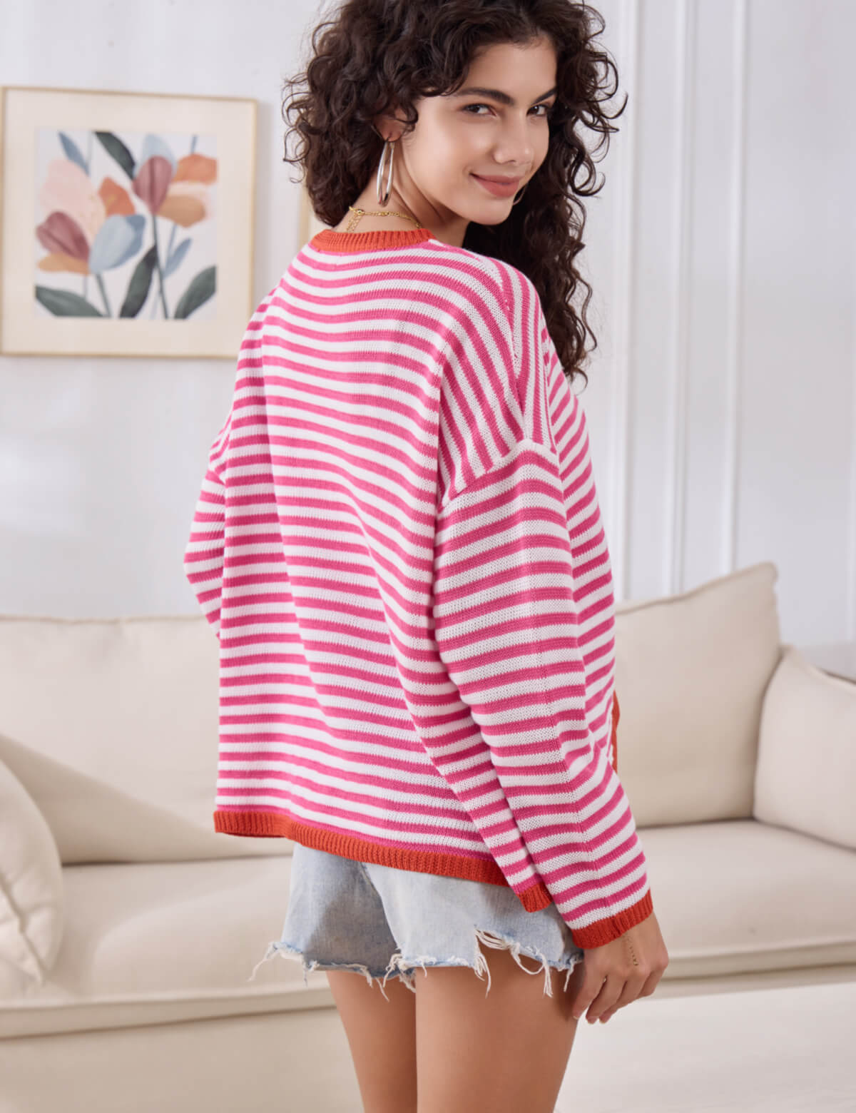 Striped Long Sleeve Crew Neck Knit Sweater