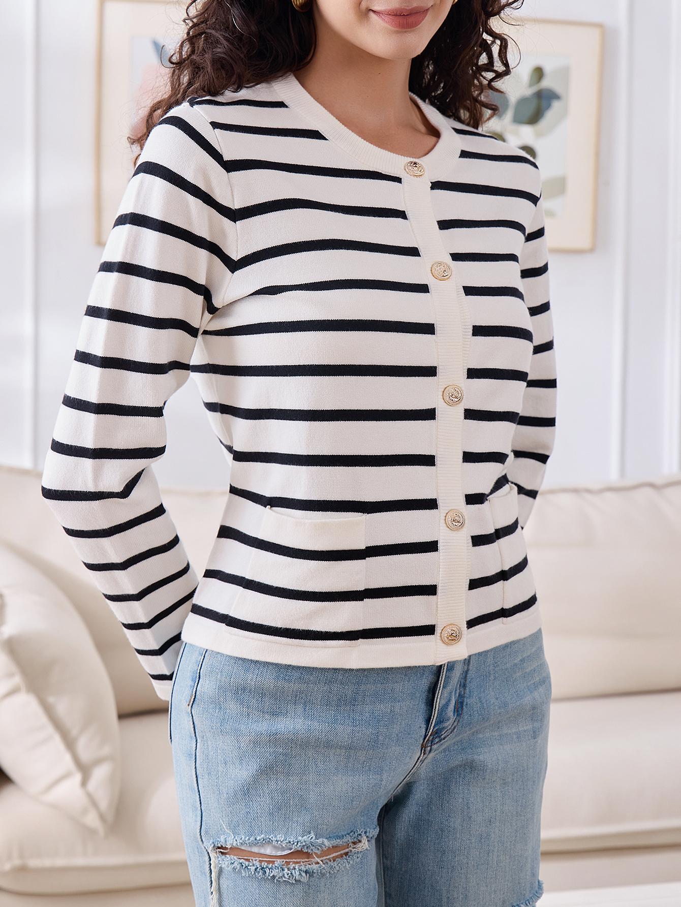 Lightweight Button-Up Cardigan Sweater - Long Sleeve Crew Neck Knit Top Casual