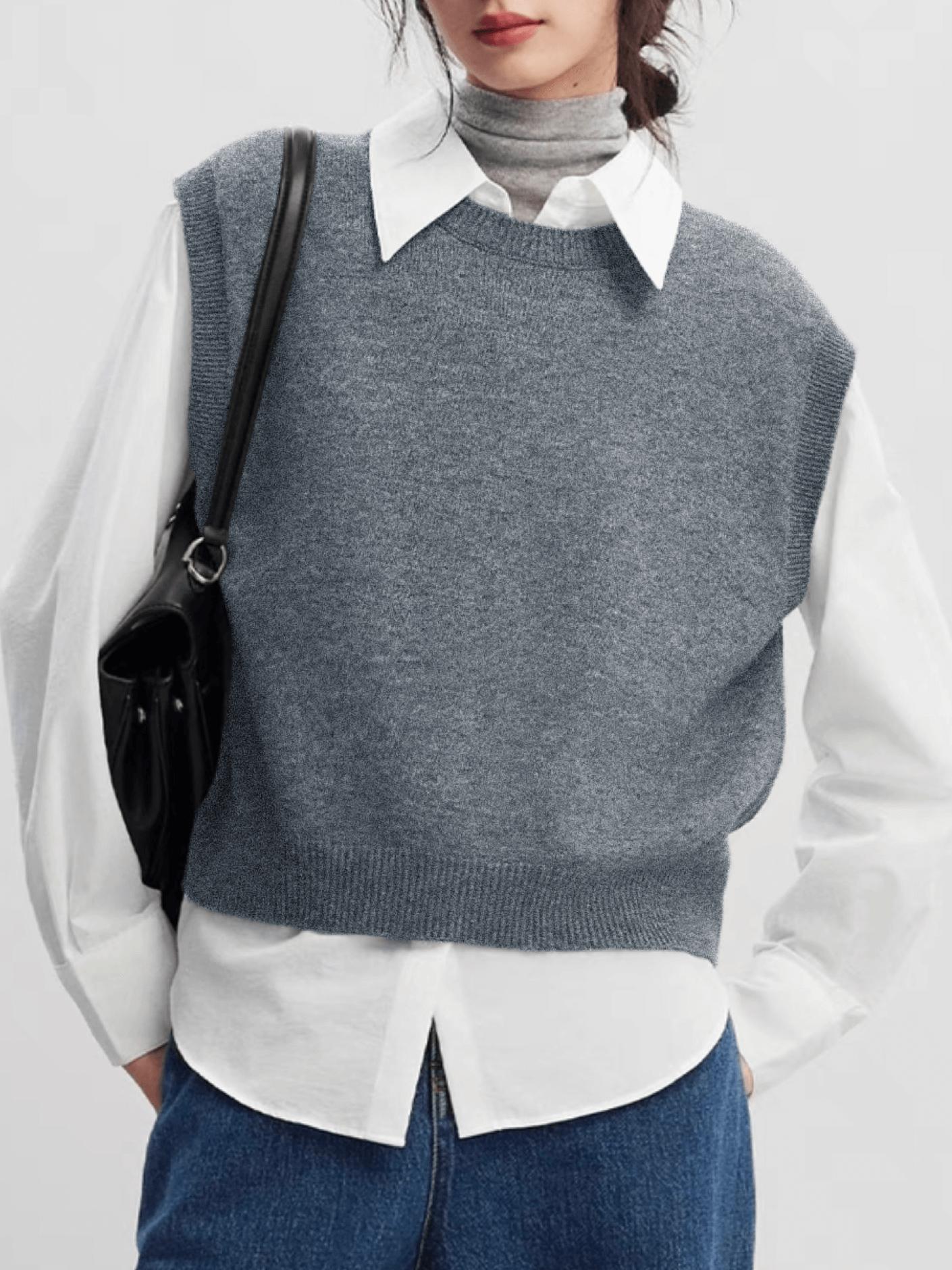 Minimalist Knit Sweater Vest Sleeveless Crew Neck Pullover