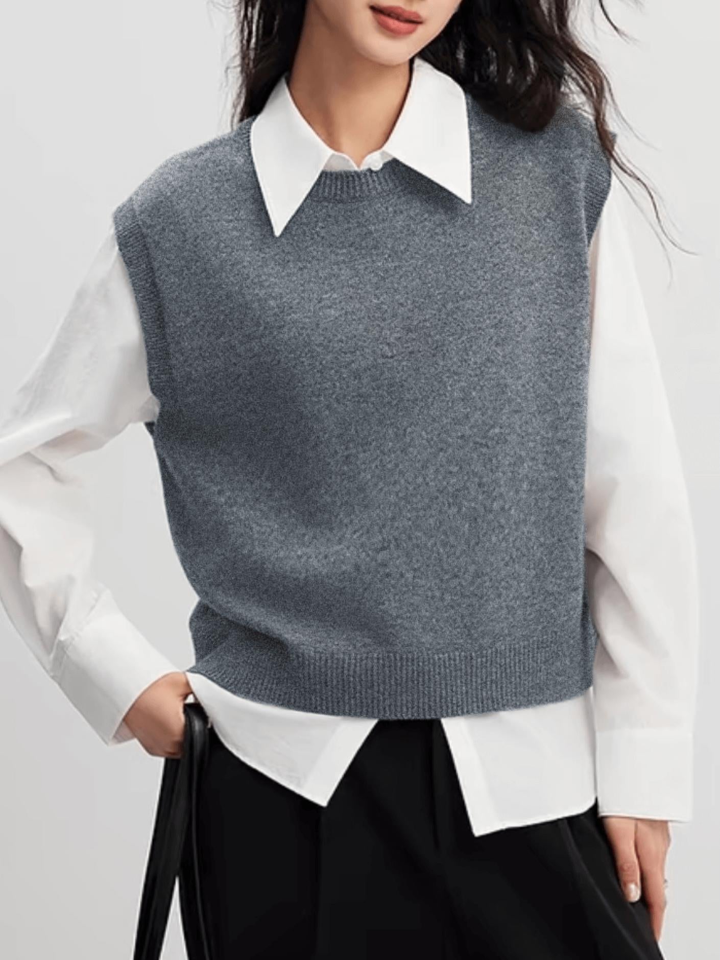 Minimalist Knit Sweater Vest Sleeveless Crew Neck Pullover